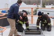 CHICAGO FIRE -- "Change of Plans" Episode 1121 -- Pictured: (l-r) Brian Plocharczyk as Wade, Joe Minoso as Cruz, Miranda Rae Mayo as Stella Kidd.