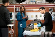 (l-r) Henderson Wade als Dr. Loren Johnson, Marlyne Barrett als Maggie Lockwood, Dominic Rains als Crockett Marcel