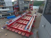 The crew quarters for the world’s largest oil platform arrives from Korea to the east coast of Canada.
