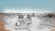 Ein computergeneriertes Bild zeigt ein Archivbild einer weitläufigen Wüstengruppe in Nordafrika, das mit Archivmaterial aus der Wüste kombiniert wurde.