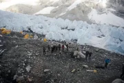 Simrik Air pilot Surrendra Poudel attempts to land his helicopter at Everest Base Camp, Nepal.