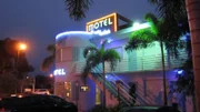 A night time view of the New Yorker in Miami, FL, as seen on Travel Channel's Hotel Impossible.