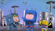 Timmi und Teddy lernen einen Bewohner des Roboterplaneten kennen.