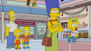 (v.l.n.r.) Homer; Lisa; Bart; Marge; Maggie