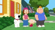 (v.l.n.r.) Brian Griffin; Meg Griffin; Stewie Griffin; Chris Griffin
