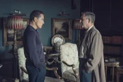 Rufus Sewell (as Mark Easterbrook) and Sean Pertwee (as Inspector Lejeune) in The Pale Horse (BBC One) - Episode 02.
