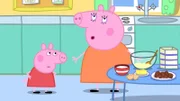 Peppa (l.) und Mama Wutz unterhalten sich über Mister Kartoffel.