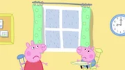 Peppa und Schorsch sind traurig: Immer wenn es draußen regnet, können sie nicht vor die Tür.
