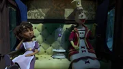 Herzogin Avida (rechts) und ihre Tochter Prinzessin Ailina (links), machen sich mit der royalen Kutsche auf ins benachbarte Königreich Galanthia. Dort wohnt die Schwester der Herzogin, der Avida unbedingt die Mondblume zeigen will, um sie neidisch zu machen.