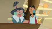 Kuzco talking to a woman.