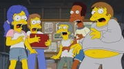 (v.l.n.r.) Marge; Homer; Moe; Carl; Jeff