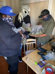 Subjects inspect bags of marijuana. (Credit: National Geographic)