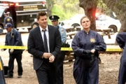 Seeley Booth (David Boreanaz, l.); Temperance Brennan (Emily Deschanel, r.)