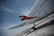 Dubai International Airport - Loading vehicle at the Aerobus A380 tail.