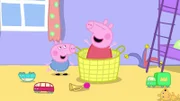 Peppa hat sich im Spielzeug-Korb versteckt. Ob Schorsch sie dort finden kann?