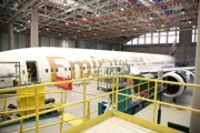 Dubai Internatioanl Airport - A plane in the engineering hanger during a C Check, a major overhaul due every two years.