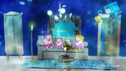 Auf dem Wasserplaneten treffen Timmi und Teddy eine Familie in ihrer überfluteten Wohnung.
