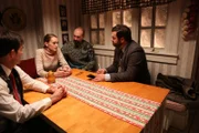 Detective Saucier, Detective Skinner, Laura, and Jeff Stenner sit at a kitchen table.
