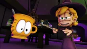 Abigail verwandelt Garfield in eine Tasse.