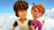 Arthur und Guinevere unternehmen eine Spritztour auf einem königlichen Greifen.