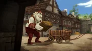 Ein Oger entdeckt den Schrank mit der darin eingesperrten Zofe.