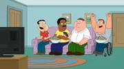 (v.l.n.r.) Glenn Quagmire; Cleveland Brown; Peter Griffin; Joe Swanson