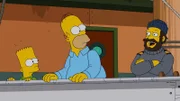 Kann der Schiffskapitän (r.) Homer (M.) und Bart (l.) helfen, ihre Beziehung zu retten?