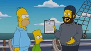 Während Homer (l.) und Bart (M.) sich mit dem Therapeuten (r.) herumärgern, hat Marge Probleme mit dem Footballspiel ihres Mannes ...