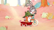 Billy fährt mit Didi zu Barbaras Bücherkutsche.