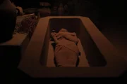 Picture shows_Drama reconstruction - An ancient Egyptian Mummy lying in its sarcophagus in a hidden tomb