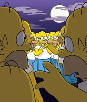 "Die Simpsons", "Schickt die Klone rein." Homer besitzt eine Hängematte, die, wenn man sich zu schnell darin dreht, einen Klon des darin Sitzenden produziert. Bald hat Homer eine ganze Armee seiner Klone, die über das Land herfallen. Lisa setzt ein Waffenverbot in Springfield durch. Als Billy the Kid und seine Gefolgsleute von den Toten auferstehen, haben sie leichtes Spiel mit der wehrlosen Polizei. Die Simpsons machen einen Ausflug zur Insel des Dr. Hibbert, der die Besucher in Tiere verwandelt