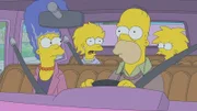 (Vorne) Marge (l.); Homer (r.); (Hinten) Lisa (l.); Maggie (r.)