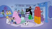 Vorne: Barbapapa (4.v.l.), Lolita (5.v.l.), Barbabo (6.v.l.), Barbalala (6.v.r.), Barbamama (5.v.r.), Barbasophie, Barbabravo, Barbabella, Barbahelle
