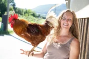 Bei Laura Alena Schmid auf dem Rohrhof in Unterböhringen (Schwäbische Alb) mit Hahn Bernhard.
