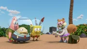 L to R Bill Fagerbakke as the voice of Patrick Star, Tom Kenny as the voice of SpongeBob Square Pants and Carolyn Lawrence as the voice of Sandy Cheeks  in KAMP KORAL: SPONGEBOB’S UNDER YEARS. Photo credit: Nickelodeon/Paramount+ © 2024, All Rights Reserved.
