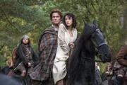 l-r: Rupert MacKenzie(Grant O'Rourke), Jamie Fraser(Sam Heughan),Claire Randall (Caitriona Balfe)