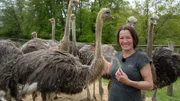 Betriebsleiterin Kerstin Schnabel im Straußen-Gehege.