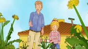 Conni und Papa müssen Unkraut jäten.