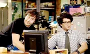 Roy (Chris O'Dowd, on the left) and blank geeky brilliance from Moss (Richard Ayoade).