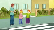 Mama unternimmt mit Conni und Anna (re.) einen Spaziergang durch die Stadt.