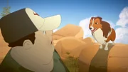 Lassie hält den Wilderer in Schach, der den weißen Büffel eingefangen hat.