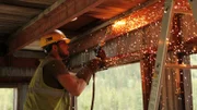 Kevin Beets welding the dredge.