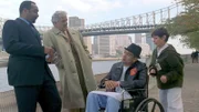 V.l.: Detective Ed Green (Jesse L. Martin), Detective Joe Fontana (Dennis Farina), Radiomoderator Christof (Jose Zuniga), Krankenschwester (Darsteller nicht zu ermitteln).