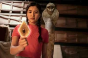 Kyra (Kimie Tsukakoshi) hält verwundert eine goldene Metallplatte in der Hand, die ihr die steinerne Schlange überreicht hat. Offenbar ist dies ein erster Schlüssel, um den "Tempel des purpurnen Lotus" zu finden.
