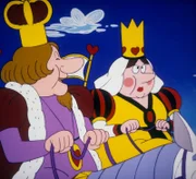 Der Herzkönig ist von den Reitkünsten seiner Gemahlin beeindruckt.