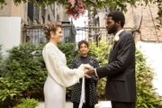 L-R: Melissa (Olivia Luccardi) and Officiant (Lisa Ferreira) and Reggie 'Reg' Winhorn (Calvin Leon Smith)