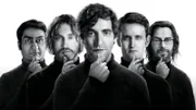 L-R:  Dinesh Chugtai (Kumail Nanjiani), Erlich Bachman (T.J. Miller), Richard Hendricks (Thomas Middleditch), Donald 'Jared' Dunn (Zach Woods) und Bertram Gilfoyle (Martin Starr)