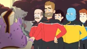 Lt. Commander Stevens (2.v.l.), Commander Jack Ransom (vorne, m.)