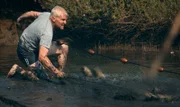 Fischereimeister Heinrich Holler beim Abfischen eines Teiches.