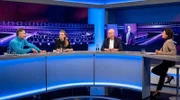 Zu Gast bei Moderatorin Sandra Maischberger (r.): v.l.n.r. Micky Beisenherz (TV-Moderator), Nena Brockhaus (Autorin und Journalistin) und Matthias Deiß (stellvertretender Leiter des ARD-Hauptstadtstudios).